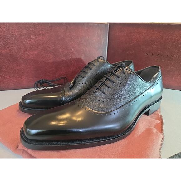 Mezlan Postdam Black European Cordovan Calfskin & Soft Deerskin Mens Oxford Us13 main image 5